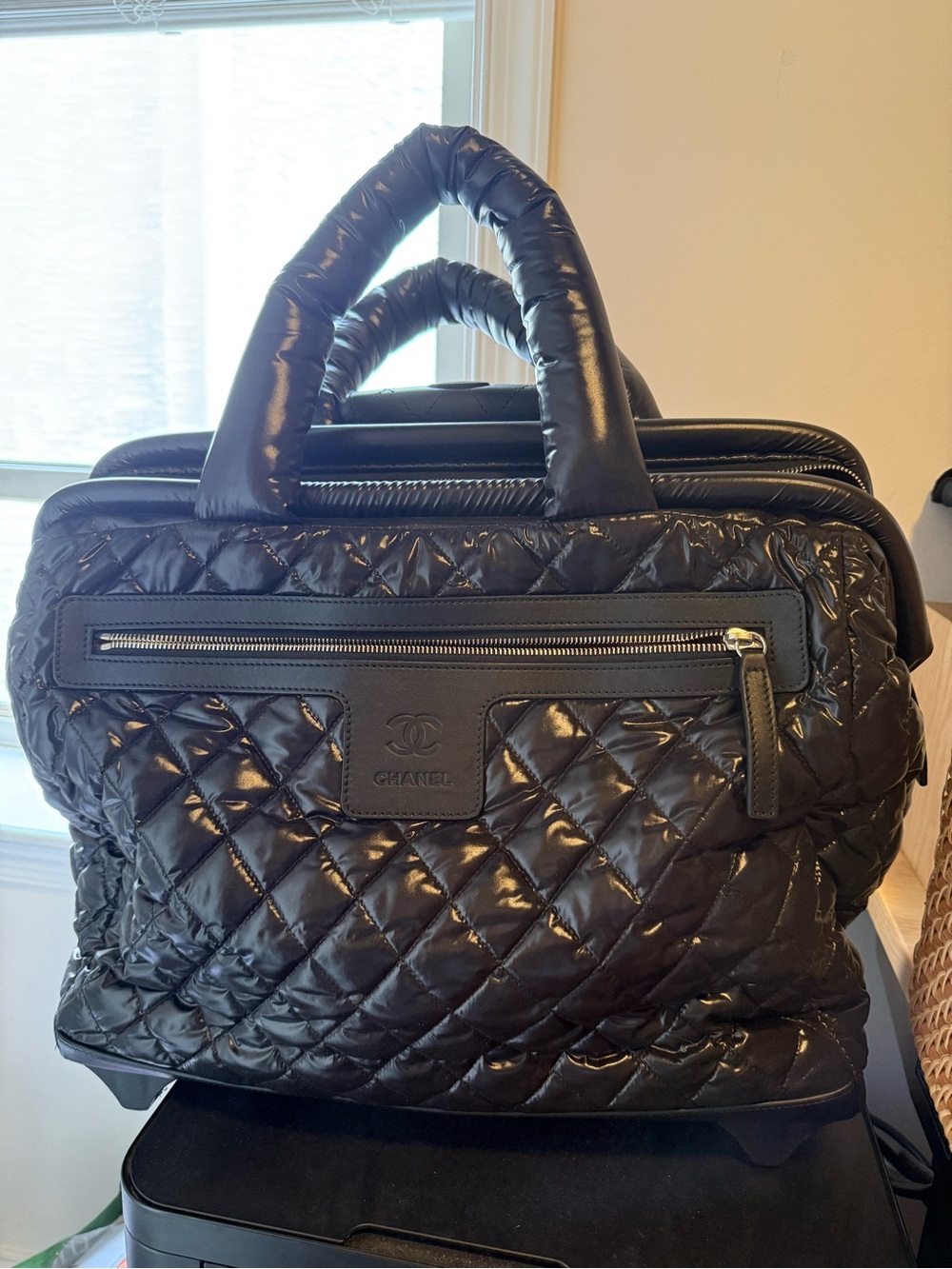 CHANEL Nylon Quilted Coco Cocoon Trolley in black